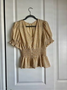 Sienna Sky Yellow Floral Smocked Peplum Blouse